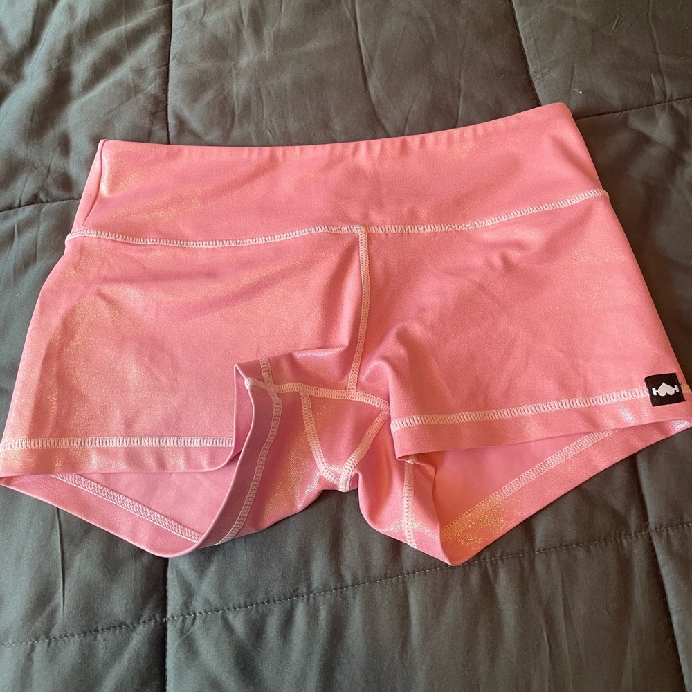 WODBottom CrossFit Shorties in Shimmery Pink. Size small